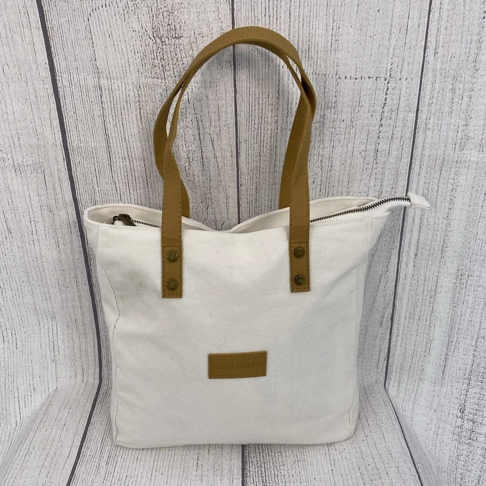 Cozy Earth Duvet Cover QUEEN Cream Ivory Luxury Viscose Bamboo Canvas Tote